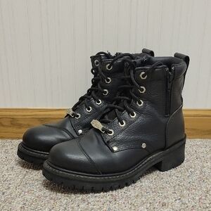 River Road Women's Black Leather Motorcycle Boots, Sz 8.5 Chunky